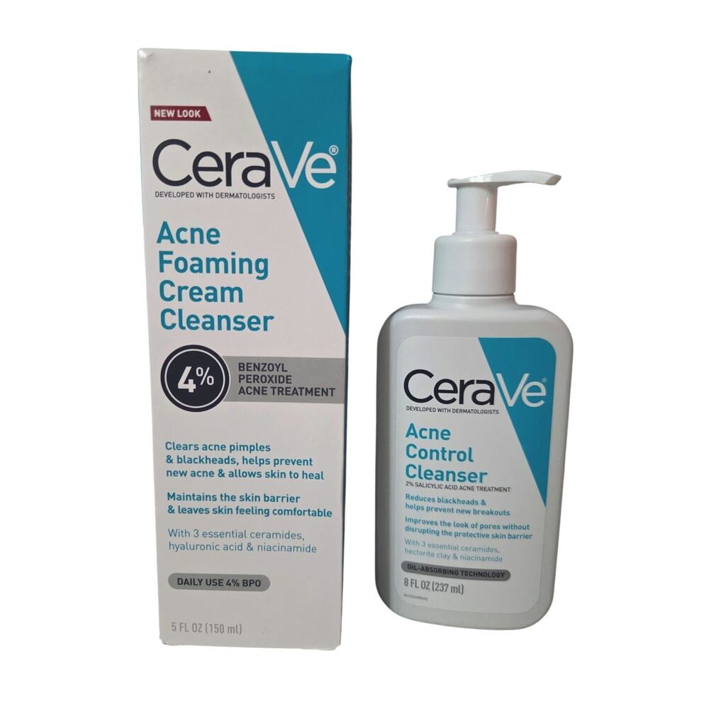 Set 2 CeraVe Acne Foaming Cream Cleanser Control 4% Benzoyl Peroxide